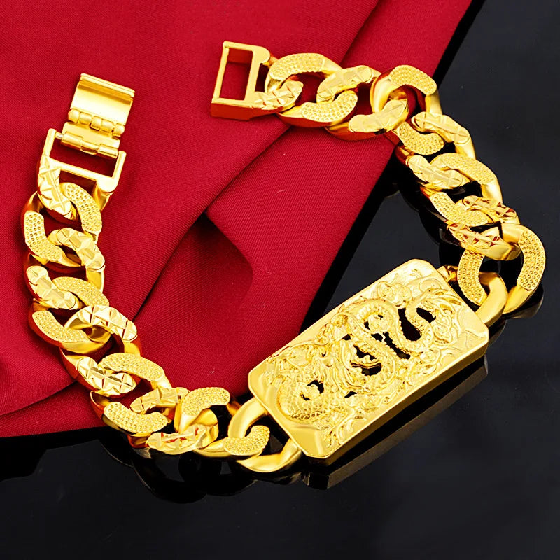 24K Pure Bracelet Men Sandblasted Buckle Hand Chain