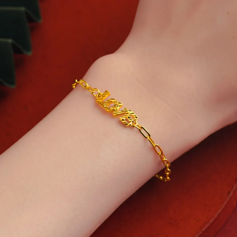 24K Pure Love Tag Bracelet Adjustable Chain Wedding Birthday