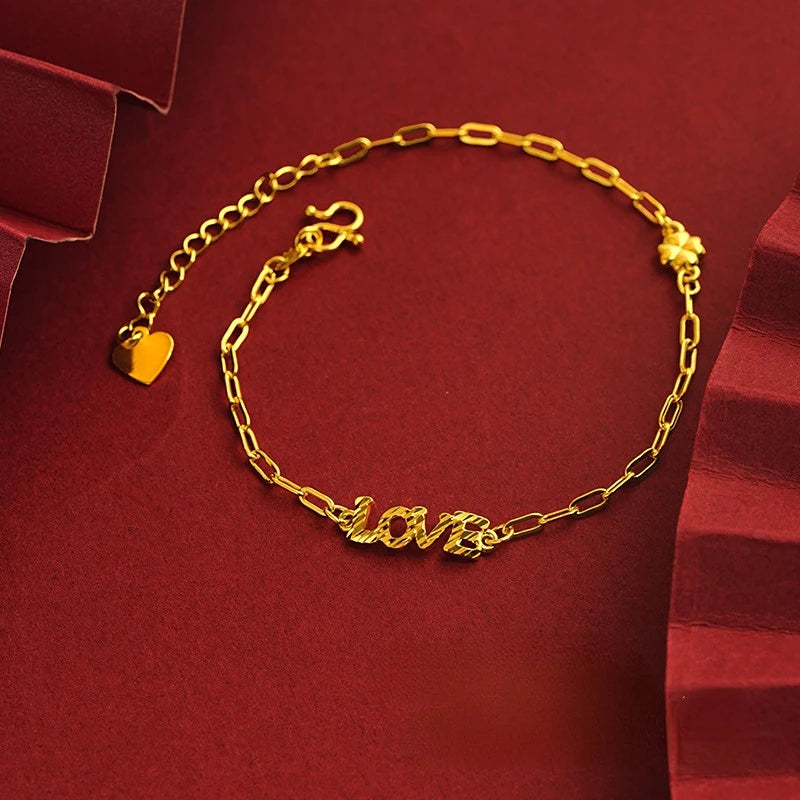 24K Pure Love Tag Bracelet Adjustable Chain Wedding Birthday