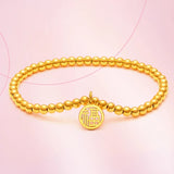24K Pure Lucky Bead Bracelet Necklace for Women Bride Wedding Engagement