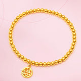 24K Pure Lucky Bead Bracelet Necklace for Women Bride Wedding Engagement