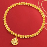 24K Pure Lucky Bead Bracelet Necklace for Women Bride Wedding Engagement