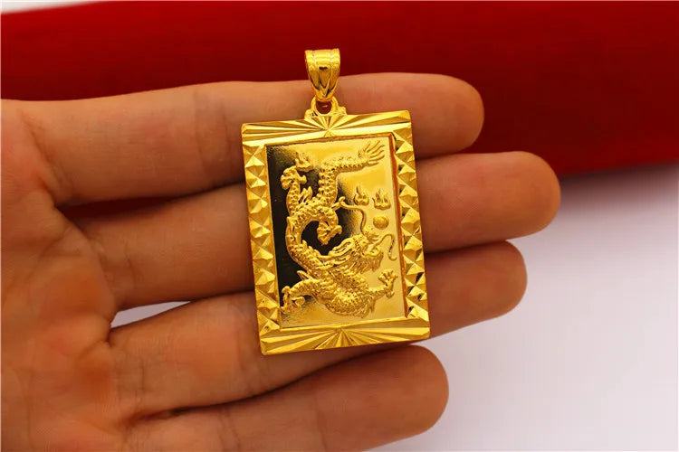 24K Pure Eagle Tiger Relief Square Pendant Men's Women's Brass Jewelry
