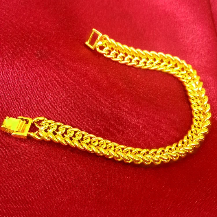 24K Pure Yellow Bracelets for Men Classic Jewelry
