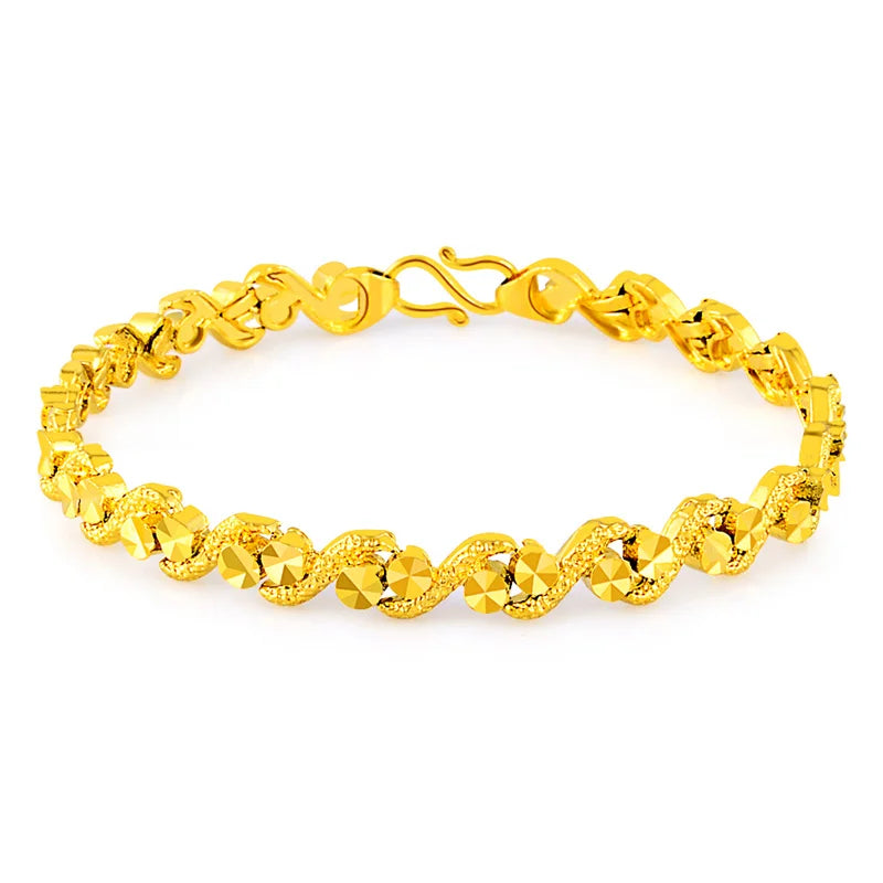 24K Real Gold Plated Flower Bracelet Wedding Jewelry Gift