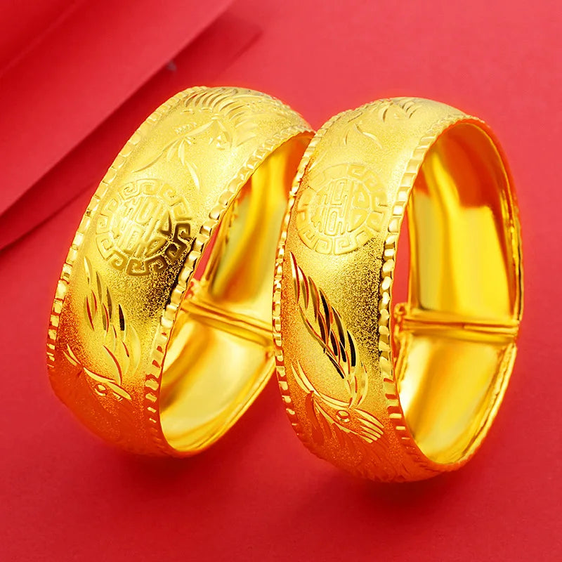 Vintage Double Happiness Phoenix Dragon Wide Bangle