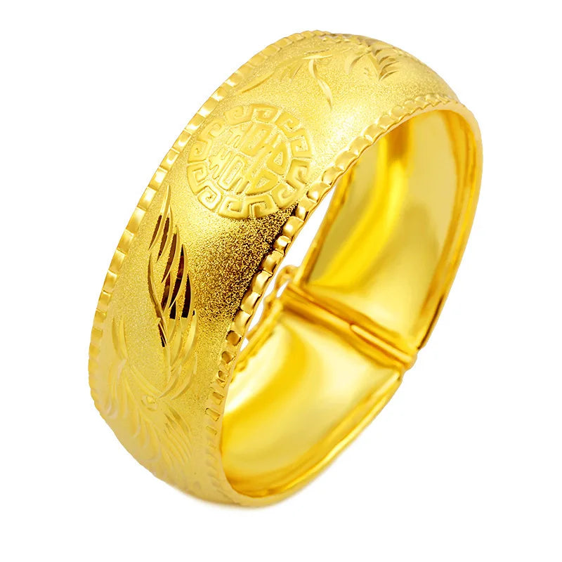 Vintage Double Happiness Phoenix Dragon Wide Bangle