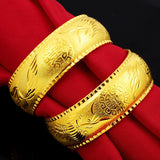 Vintage Double Happiness Phoenix Dragon Wide Bangle