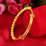 24K Yellow Bead Bracelet for Women, Buckle Bangle Jewelry Gift