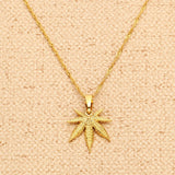 24K Yellow Gold Weed Leaf Pendant Necklace