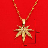 24K Yellow Gold Weed Leaf Pendant Necklace