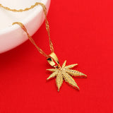 24K Yellow Gold Weed Leaf Pendant Necklace