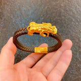 24K Yellow Leopard Pendant Men's Bracelet Tough Guy Bangle