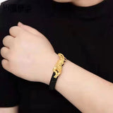 24K Yellow Leopard Pendant Men's Bracelet Tough Guy Bangle
