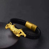 24K Yellow Leopard Pendant Men's Bracelet Tough Guy Bangle