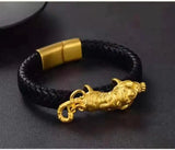 24K Yellow Leopard Pendant Men's Bracelet Tough Guy Bangle