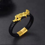 24K Yellow Leopard Pendant Men's Bracelet Tough Guy Bangle
