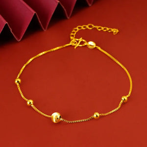 24K Yellow Solid Cat Eye Glitter Bead Bracelet for Women