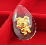 24K Yellow & Crystal Pendant Lucky Chinese Zodiac Cartoon 30*20mm