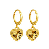 Romantic Heart Drop Earring 24K Yellow Gold Women's Jewelry