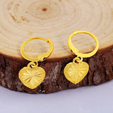 Romantic Heart Drop Earring 24K Yellow Gold Women's Jewelry