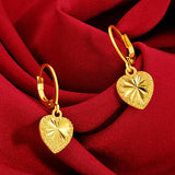 Romantic Heart Drop Earring 24K Yellow Gold Women's Jewelry