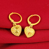 Romantic Heart Drop Earring 24K Yellow Gold Women's Jewelry