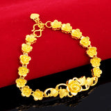 24K Yellow Plated Flowers Bracelets for Women Bangles Wedding Party Jewelry