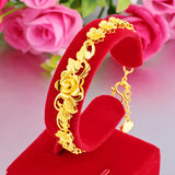 24K Yellow Plated Flowers Bracelets for Women Bangles Wedding Party Jewelry