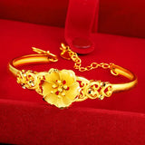 Retro 24K Gold-Plated Three-Flower Bracelet, Open Style