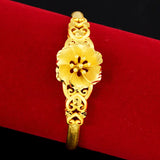 Retro 24K Gold-Plated Three-Flower Bracelet, Open Style
