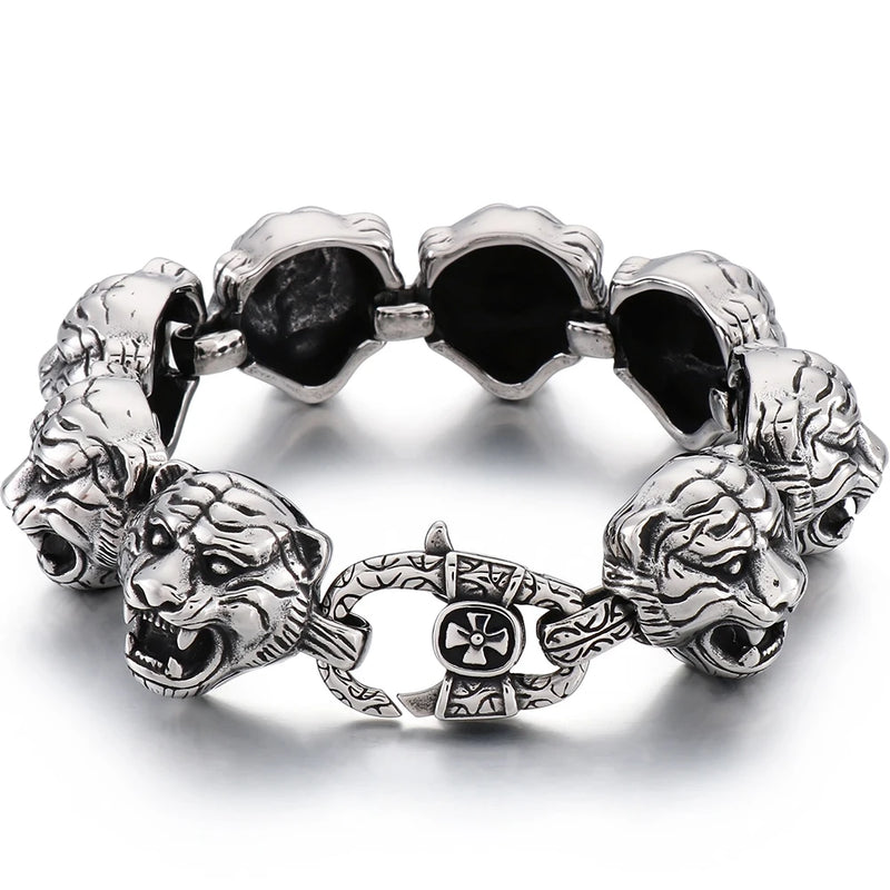 24MM Tiger Head Chain Men's Bracelet Biker Gothic Jewelry