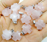 Natural Stone Mix Quartz Crystal Tiger Eye Opalite Charms Faceted Cross Pendant
