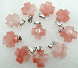 Natural Stone Mix Quartz Crystal Tiger Eye Opalite Charms Faceted Cross Pendant