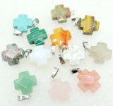 Natural Stone Mix Quartz Crystal Tiger Eye Opalite Charms Faceted Cross Pendant