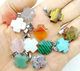 Natural Stone Mix Quartz Crystal Tiger Eye Opalite Charms Faceted Cross Pendant