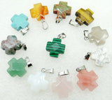Natural Stone Mix Quartz Crystal Tiger Eye Opalite Charms Faceted Cross Pendant