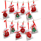 24PCS Christmas Advent Calendar Countdown Bag Sack Hanging Gift Pouch