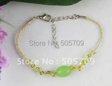 24PCS Green Glass Beaded Raffia Anklet Bracelets