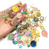 24PCS Alloy Enamel Moon Star Charm DIY Jewelry Making Earring Necklace Brace