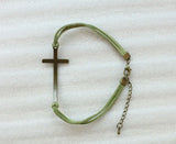 24PCS Antique Bronze Cross Link Green Velvet Bracelets
