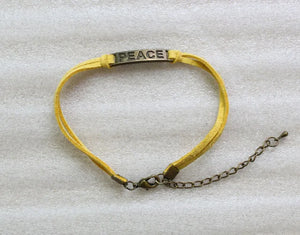 24PCS Vintage Bronze Peace Link Yellow Velvet Bracelets