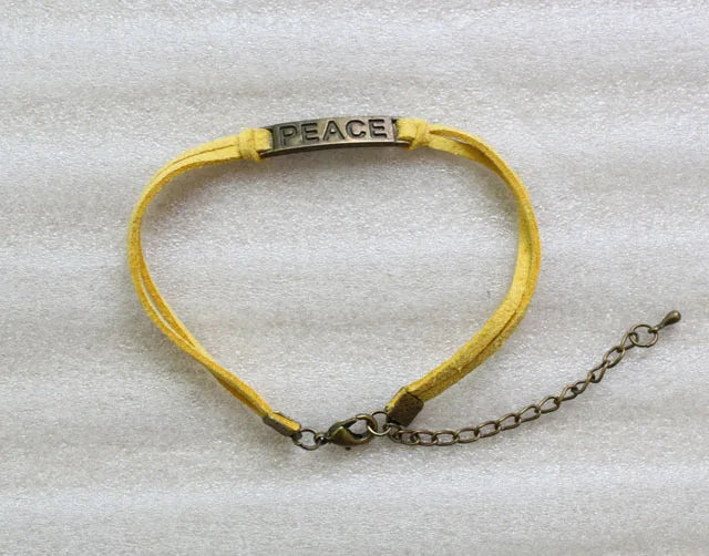 24PCS Vintage Bronze Peace Link Yellow Velvet Bracelets