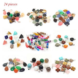 24PCS Natural GemStone Heart Pendant For Jewelry Making