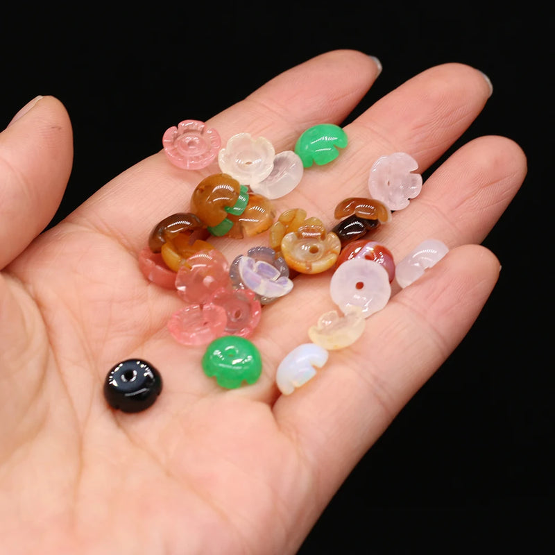 24PCS Natural Stone Flower Pendant for Jewelry Making Necklace Accessories