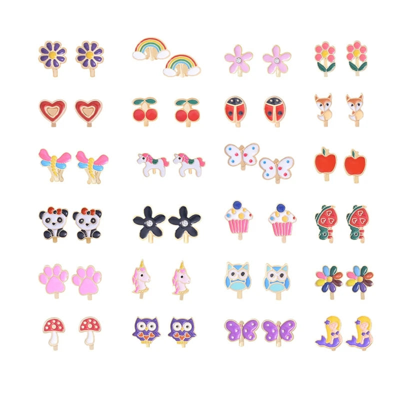 24 Pairs Girls Clip On Earrings Flower Dress Up Earrings
