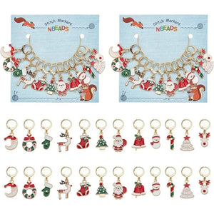 24Pcs Christmas Enamel Crochet Stitch Marker Charms for Knitting Weaving Sewing