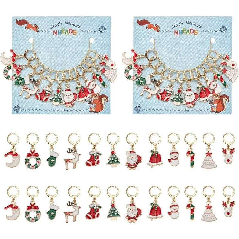 24Pcs Christmas Enamel Crochet Stitch Marker Charms for Knitting Weaving Sewing