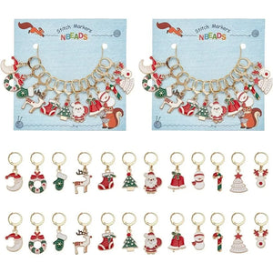 24Pcs Christmas Enamel Crochet Stitch Marker Charms for Knitting Weaving Sewing