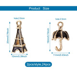 24Pcs 3D Umbrella Eiffel Tower Charms Enamel Pendants Mixed DIY Jewelry Making